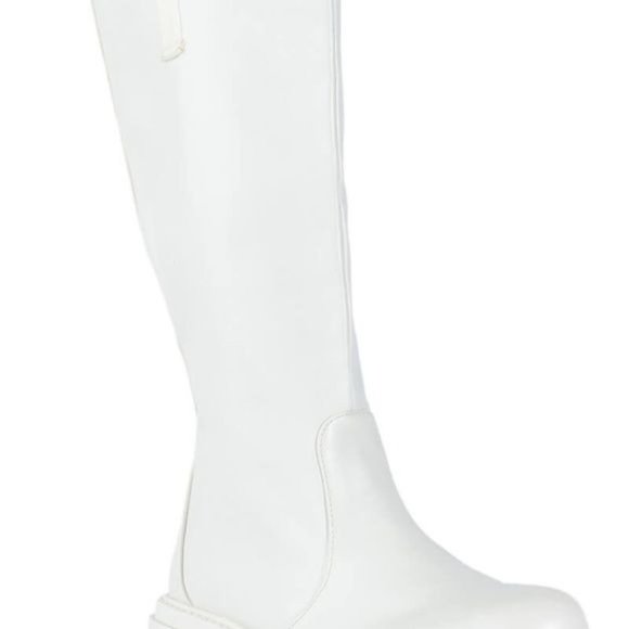 Callie Livs Gone Girl Azalea Wang Chunky Flat White Vegan Leather Riding Boot 10 - Picture 5 of 8